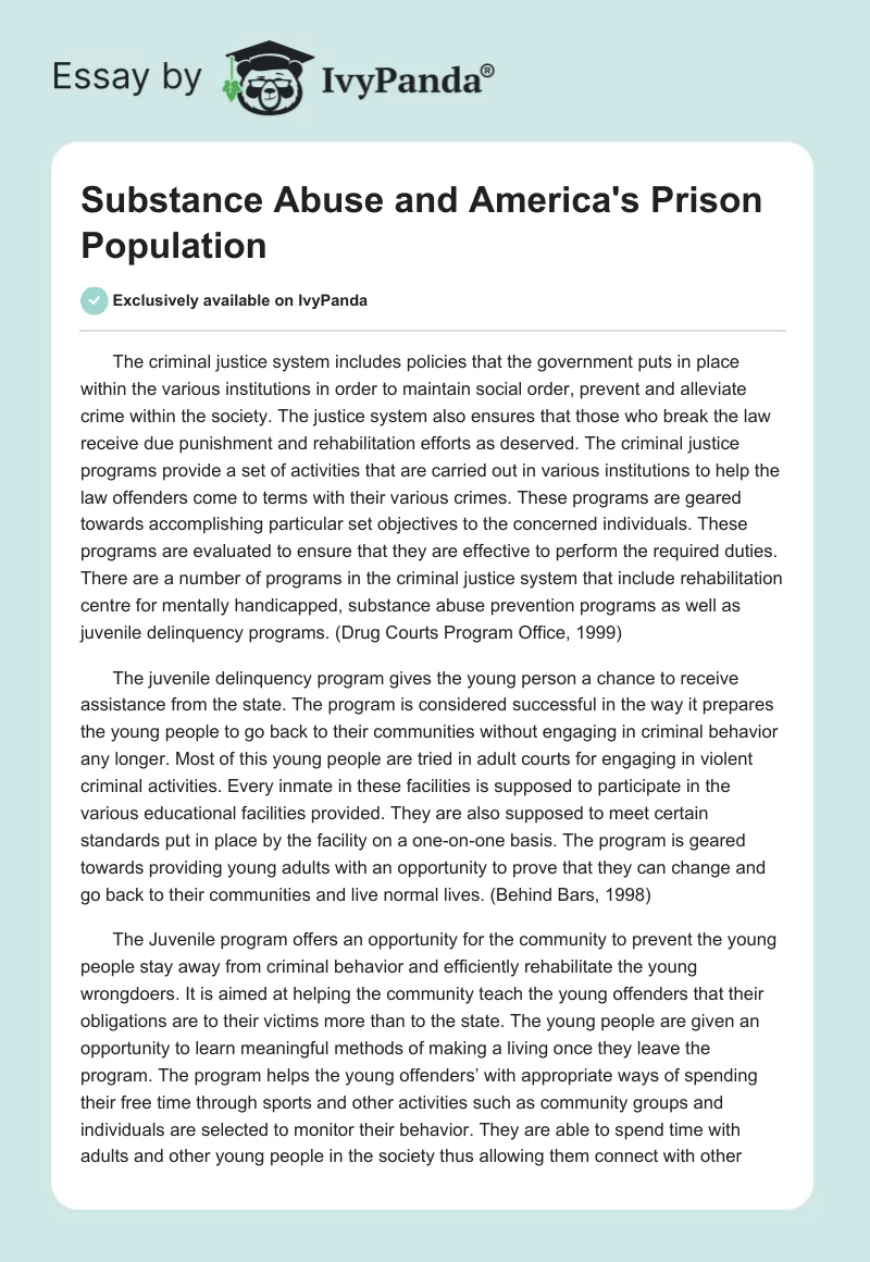 Substance Abuse and America's Prison Population. Page 1