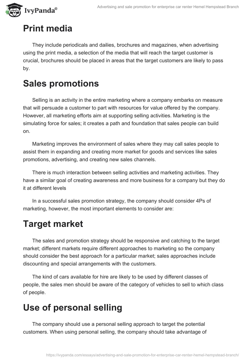 Advertising and Sale Promotion for Enterprise Car Renter Hemel Hempstead Branch. Page 3