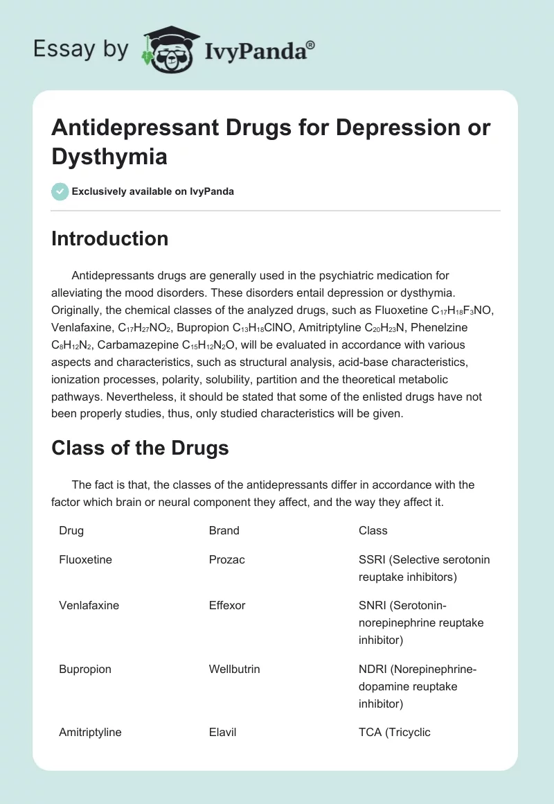 Antidepressant Drugs for Depression or Dysthymia. Page 1