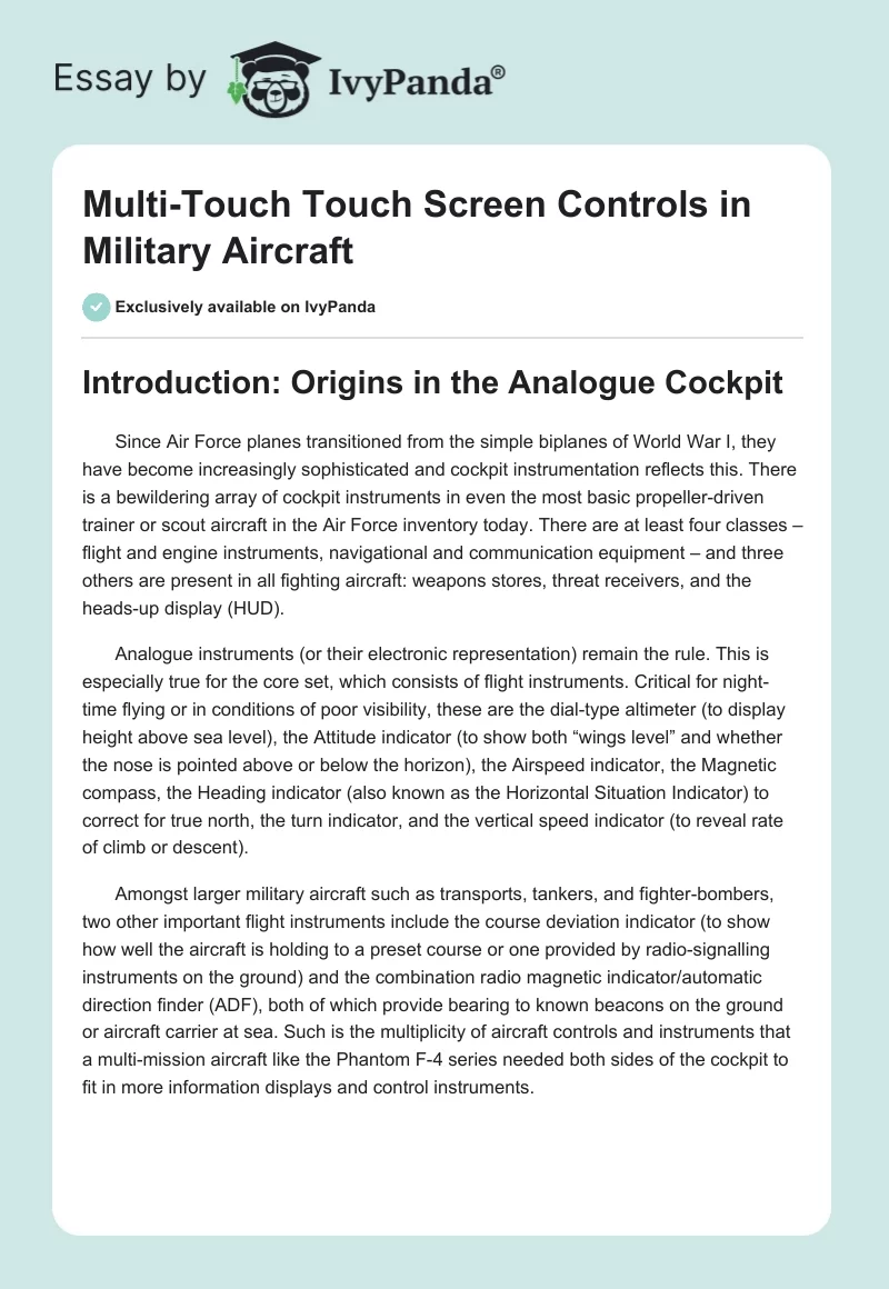 Multi-Touch Touch Screen Controls in Military Aircraft. Page 1