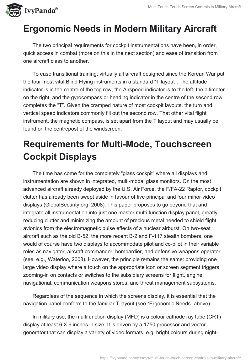 Multi-Touch Touch Screen Controls in Military Aircraft. Page 2