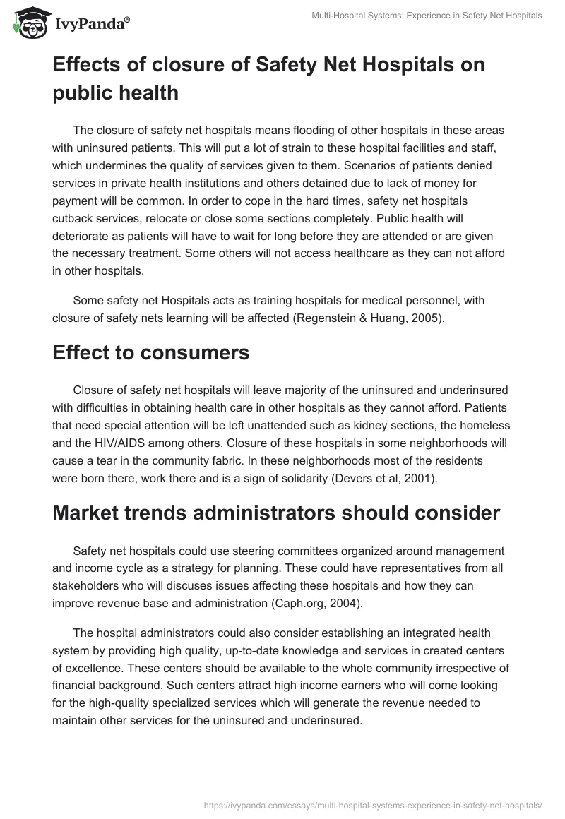 Multi-Hospital Systems: Experience in Safety Net Hospitals. Page 2