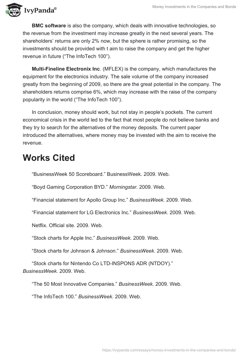 Money Investments in the Companies and Bonds. Page 4