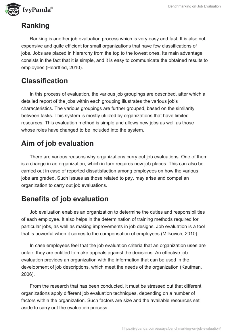 Benchmarking on Job Evaluation. Page 2