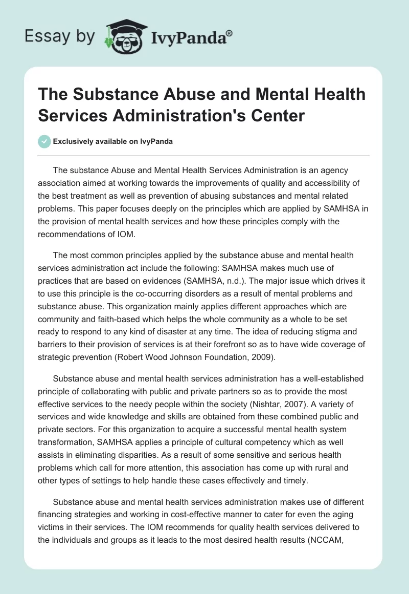 The Substance Abuse and Mental Health Services Administration's Center. Page 1