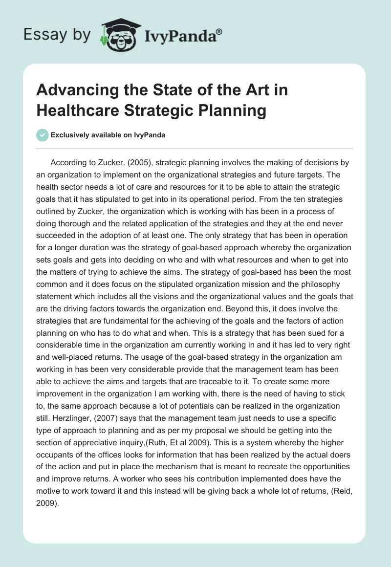 Advancing the State of the Art in Healthcare Strategic Planning. Page 1