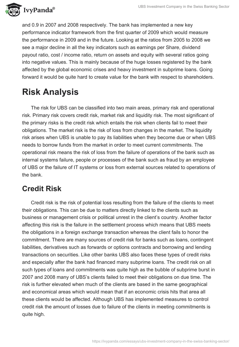 UBS Investment Company in the Swiss Banking Sector. Page 4