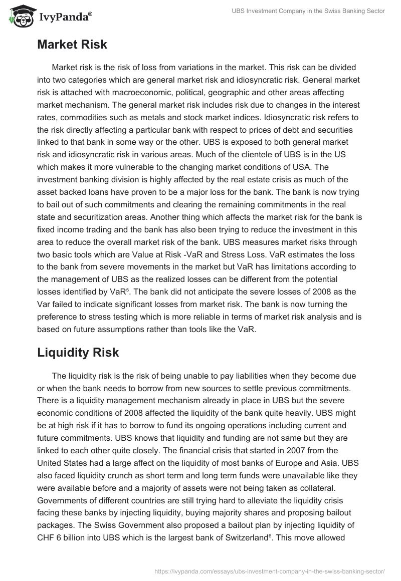 UBS Investment Company in the Swiss Banking Sector. Page 5
