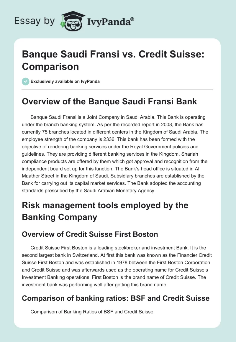 Banque Saudi Fransi vs. Credit Suisse: Comparison. Page 1