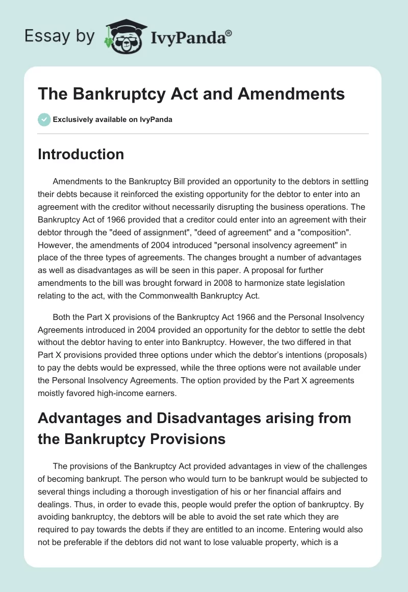 The Bankruptcy Act and Amendments. Page 1