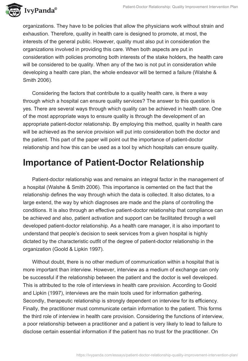 Patient-Doctor Relationship: Quality Improvement Intervention Plan. Page 3
