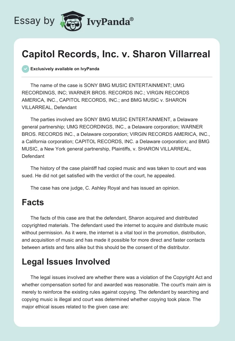 Capitol Records, Inc. v. Sharon Villarreal. Page 1