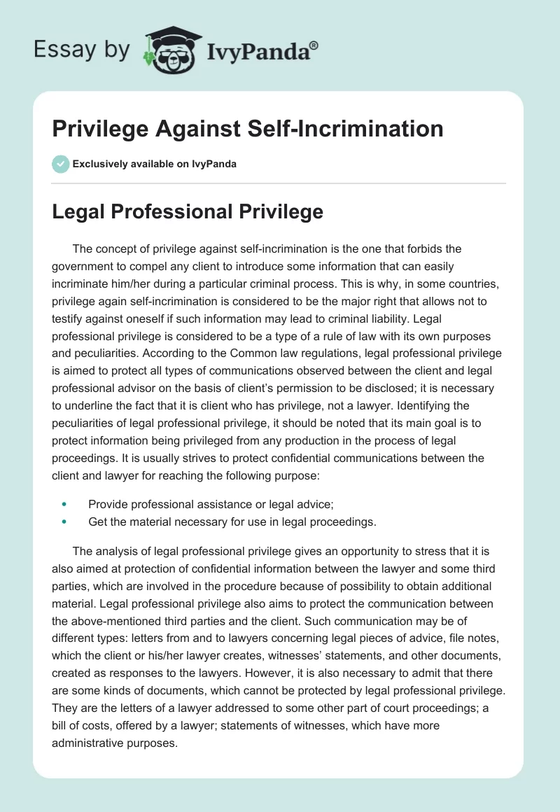 Privilege Against Self-Incrimination. Page 1