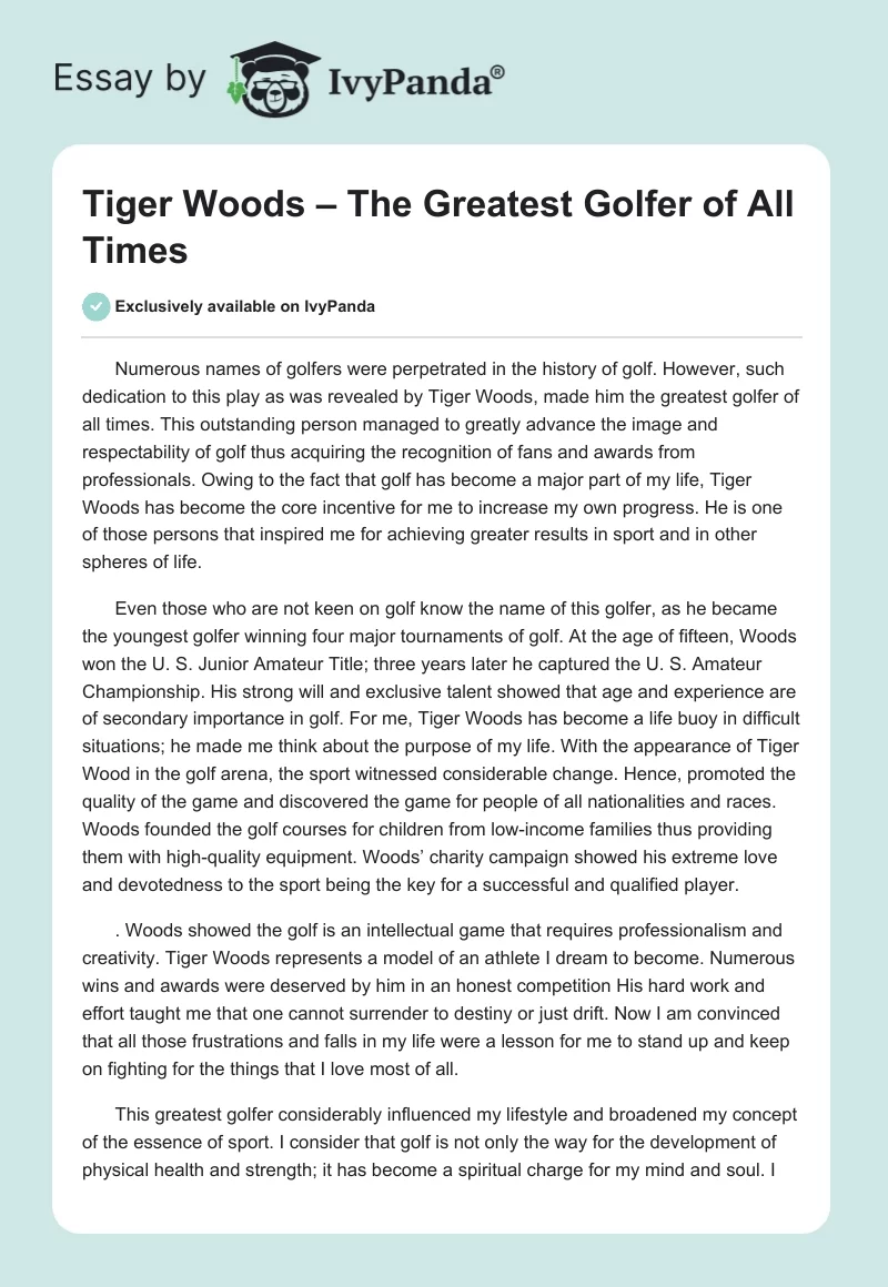Tiger Woods – The Greatest Golfer of All Times. Page 1