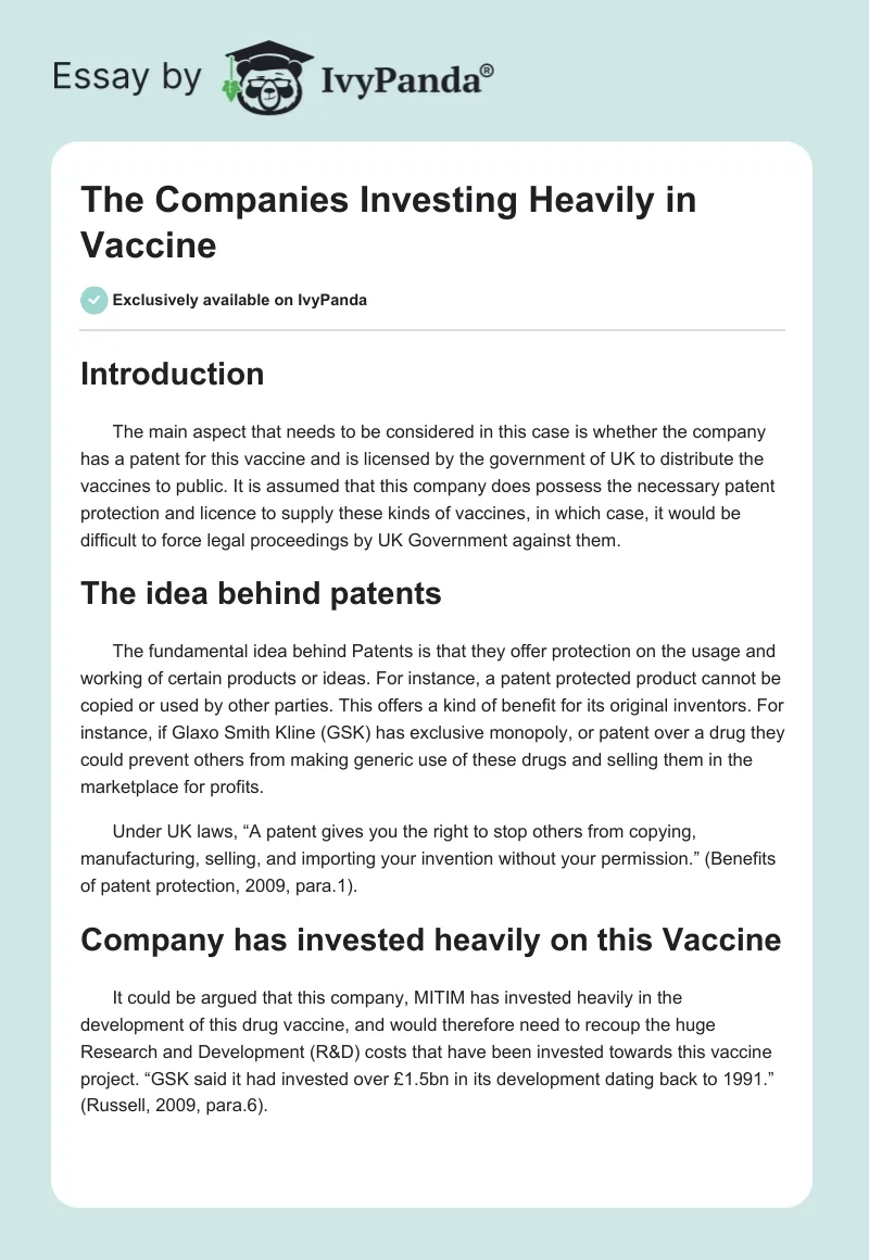 The Companies Investing Heavily in Vaccine. Page 1