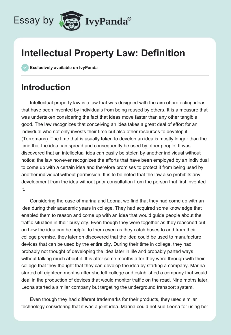 Intellectual Property Law: Definition. Page 1