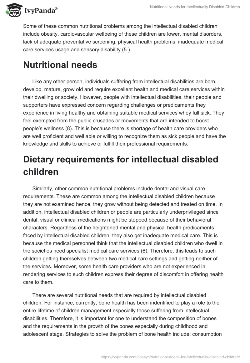 Nutritional Needs for Intellectually Disabled Children. Page 2