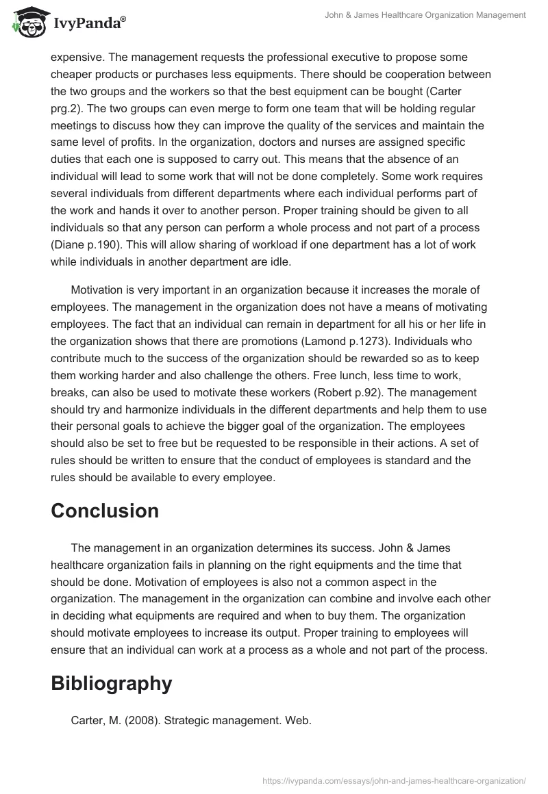 John & James Healthcare Organization Management. Page 2