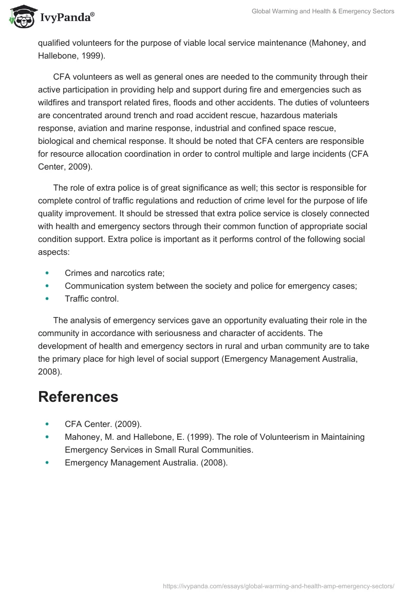 Global Warming and Health & Emergency Sectors. Page 2