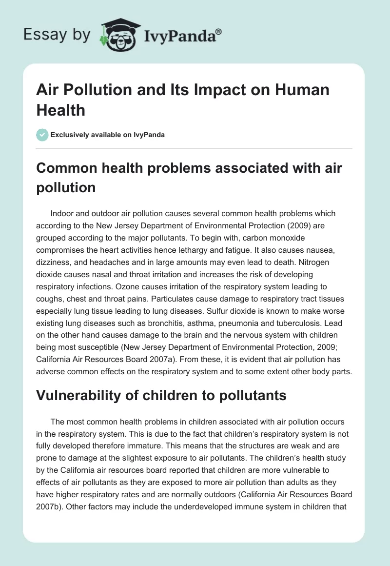 Air Pollution and Its Impact on Human Health. Page 1