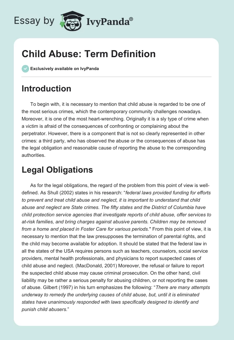Child Abuse: Term Definition. Page 1