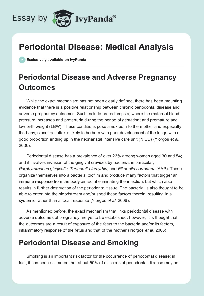 Periodontal Disease: Medical Analysis. Page 1