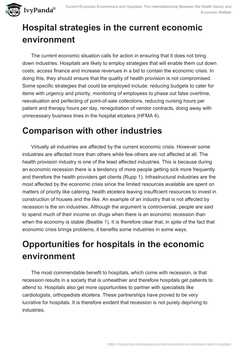 Current Economic Environment and Hospitals: The Interrelationship Between the Health Sector and Economic Welfare. Page 2