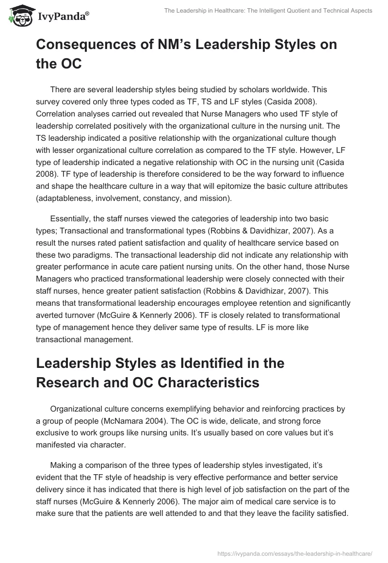The Leadership in Healthcare: The Intelligent Quotient and Technical Aspects. Page 2