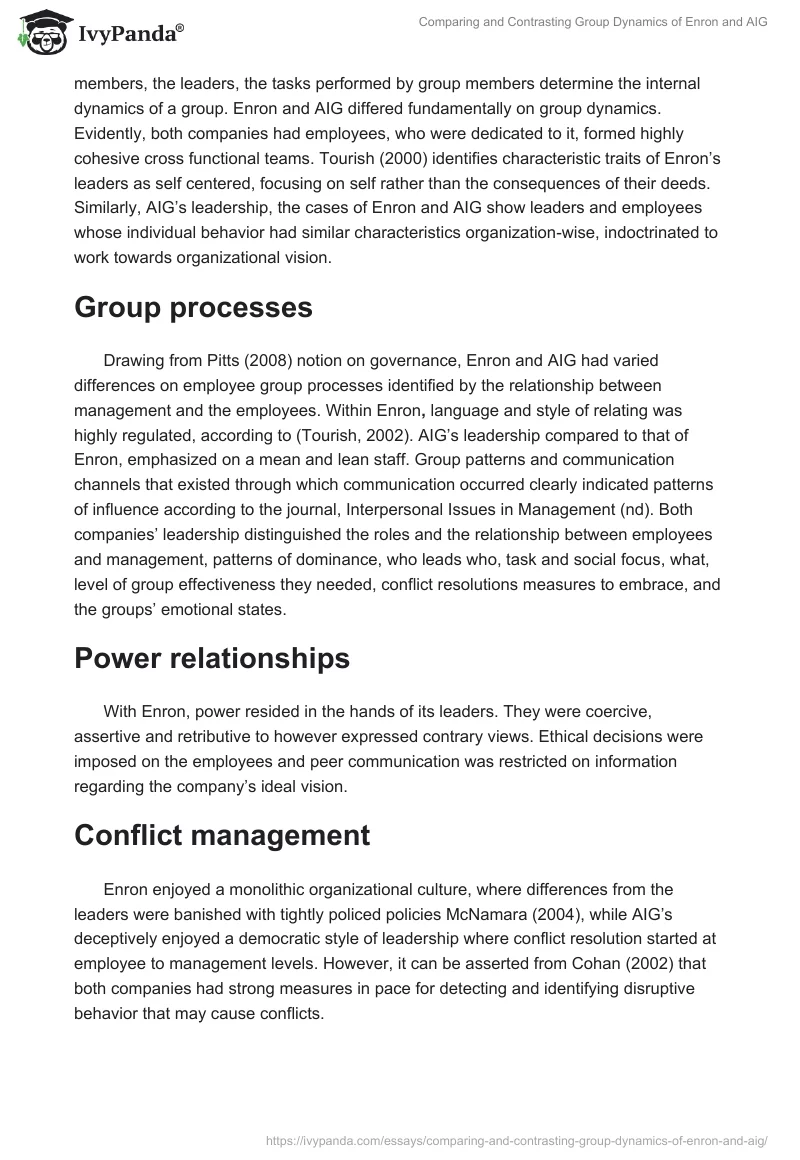 Comparing and Contrasting Group Dynamics of Enron and AIG. Page 2