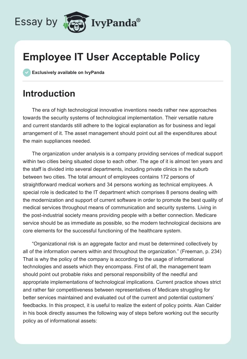 Employee IT User Acceptable Policy. Page 1
