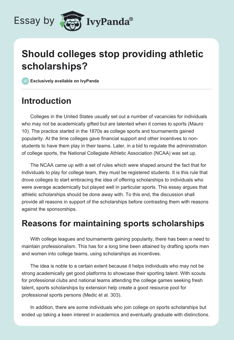 Should Colleges Stop Providing Athletic Scholarships?. Page 1