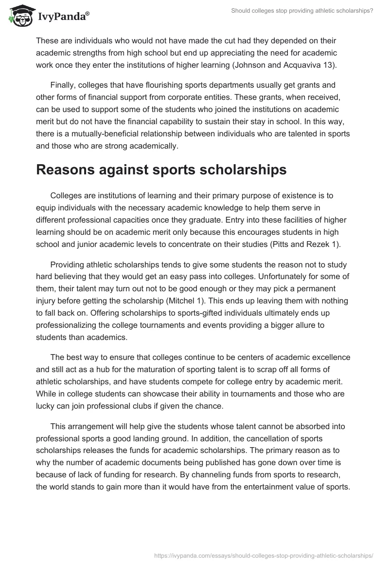 Should Colleges Stop Providing Athletic Scholarships?. Page 2