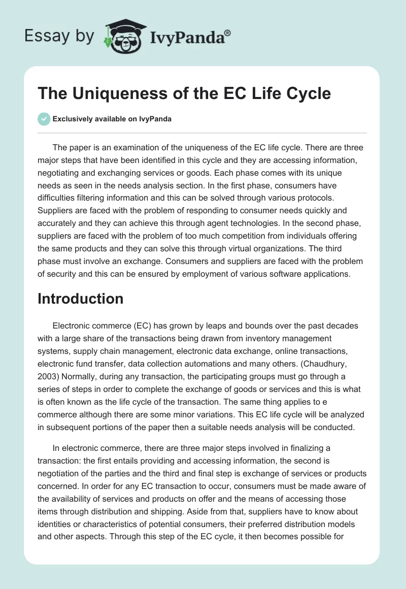 The Uniqueness of the EC Life Cycle. Page 1