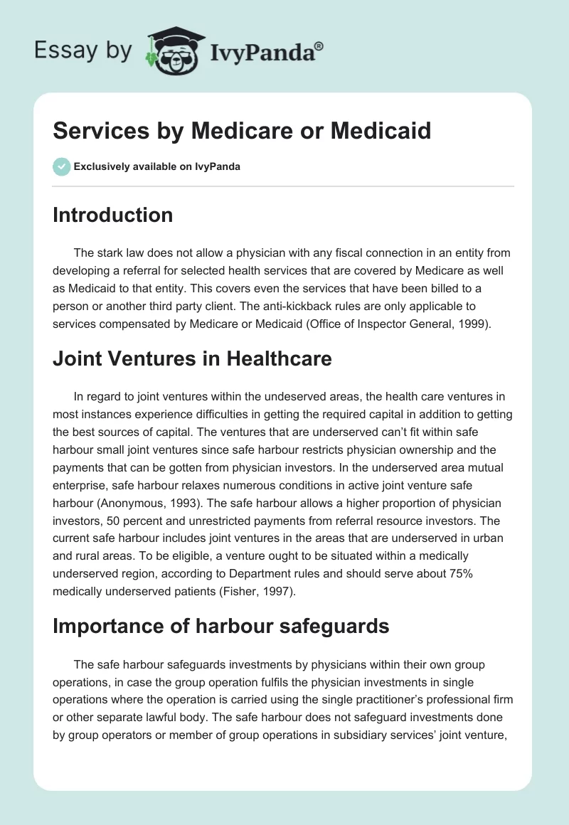 Services by Medicare or Medicaid. Page 1
