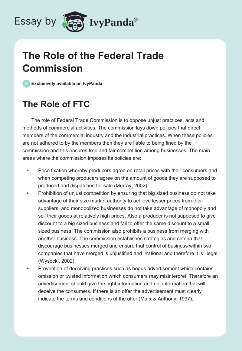 The Role of the Federal Trade Commission. Page 1