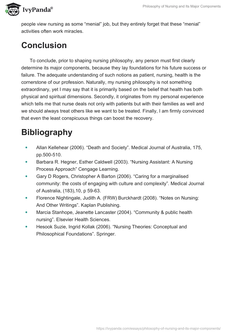 Philosophy of Nursing and Its Major Components. Page 4