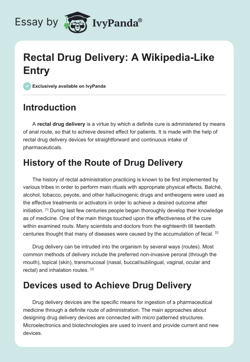 Rectal Drug Delivery: A Wikipedia-Like Entry. Page 1