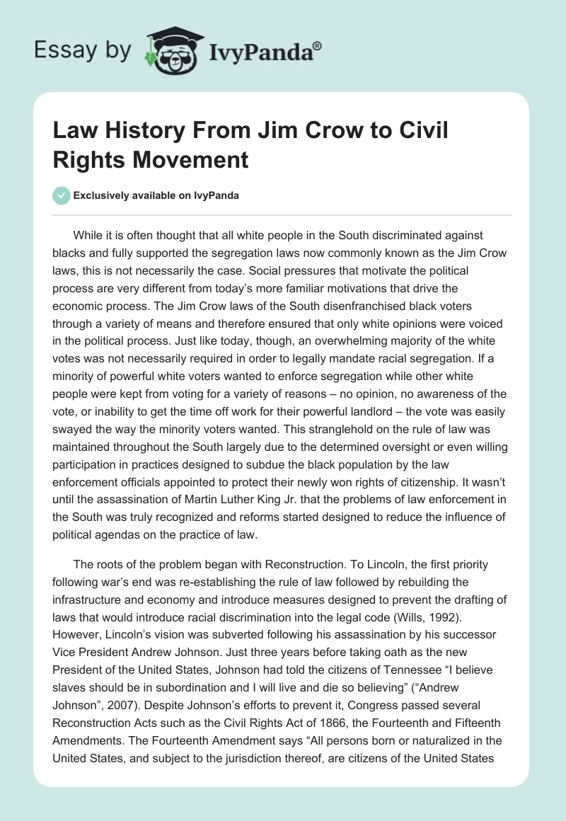 Law History From Jim Crow to Civil Rights Movement. Page 1
