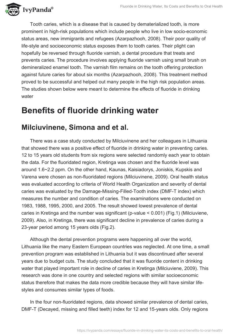 Fluoride in Drinking Water, Its Costs and Benefits to Oral Health. Page 2