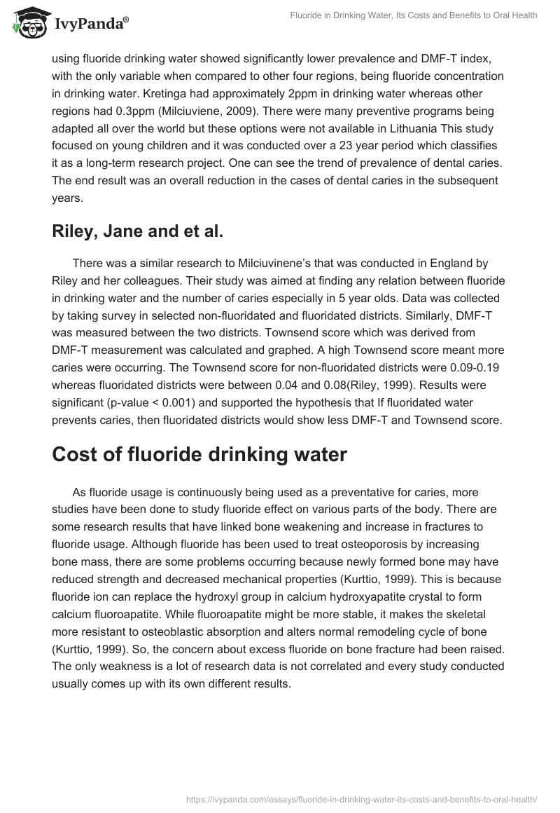 Fluoride in Drinking Water, Its Costs and Benefits to Oral Health. Page 3