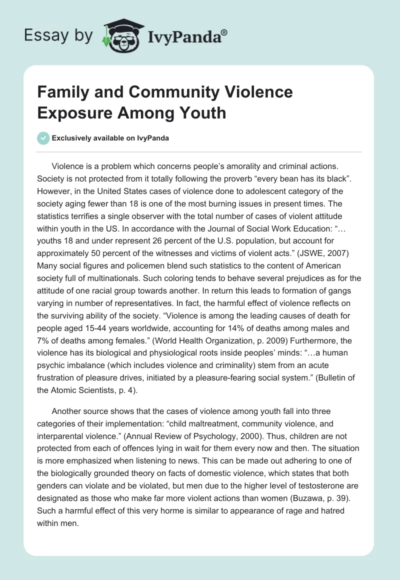 Family and Community Violence Exposure Among Youth. Page 1