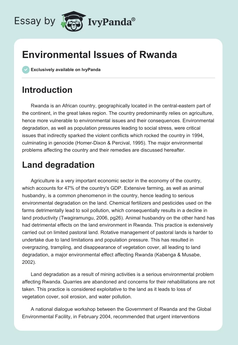 Environmental Issues of Rwanda. Page 1