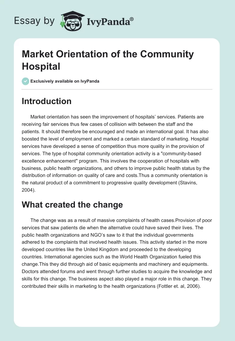 Market Orientation of the Community Hospital. Page 1