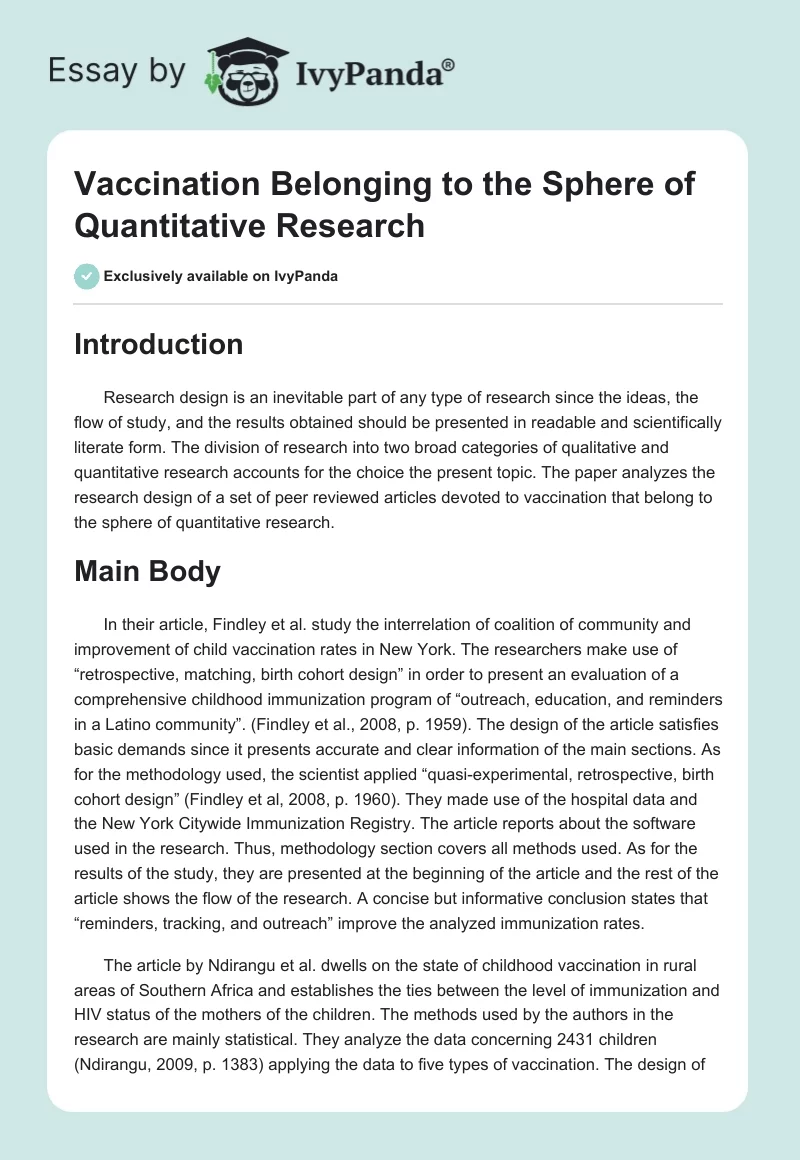 Vaccination Belonging to the Sphere of Quantitative Research. Page 1