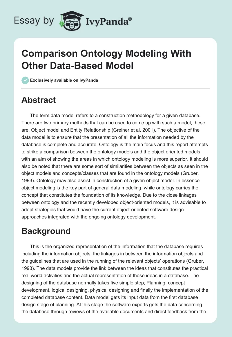 Comparison Ontology Modeling With Other Data-Based Model - 2172 Words ...