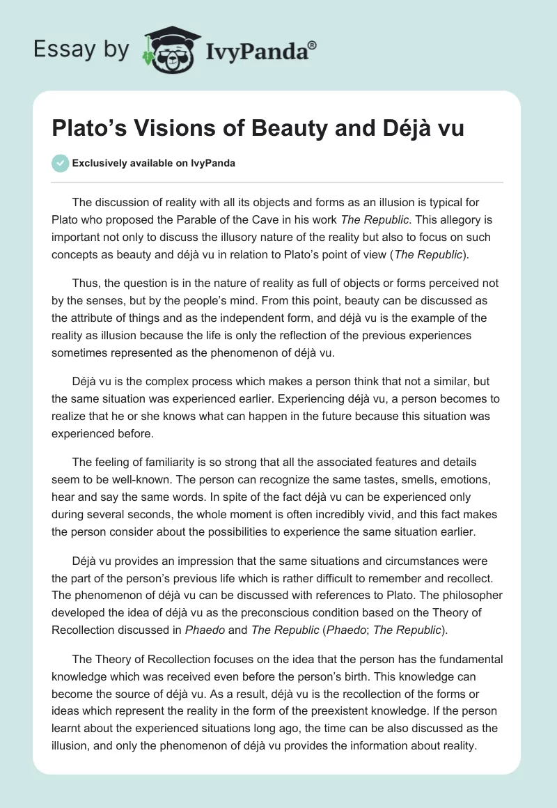 Plato’s Visions of Beauty and Déjà Vu. Page 1