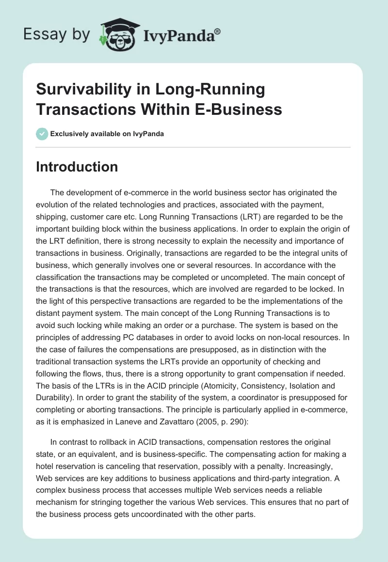 Survivability in Long-Running Transactions Within E-Business. Page 1