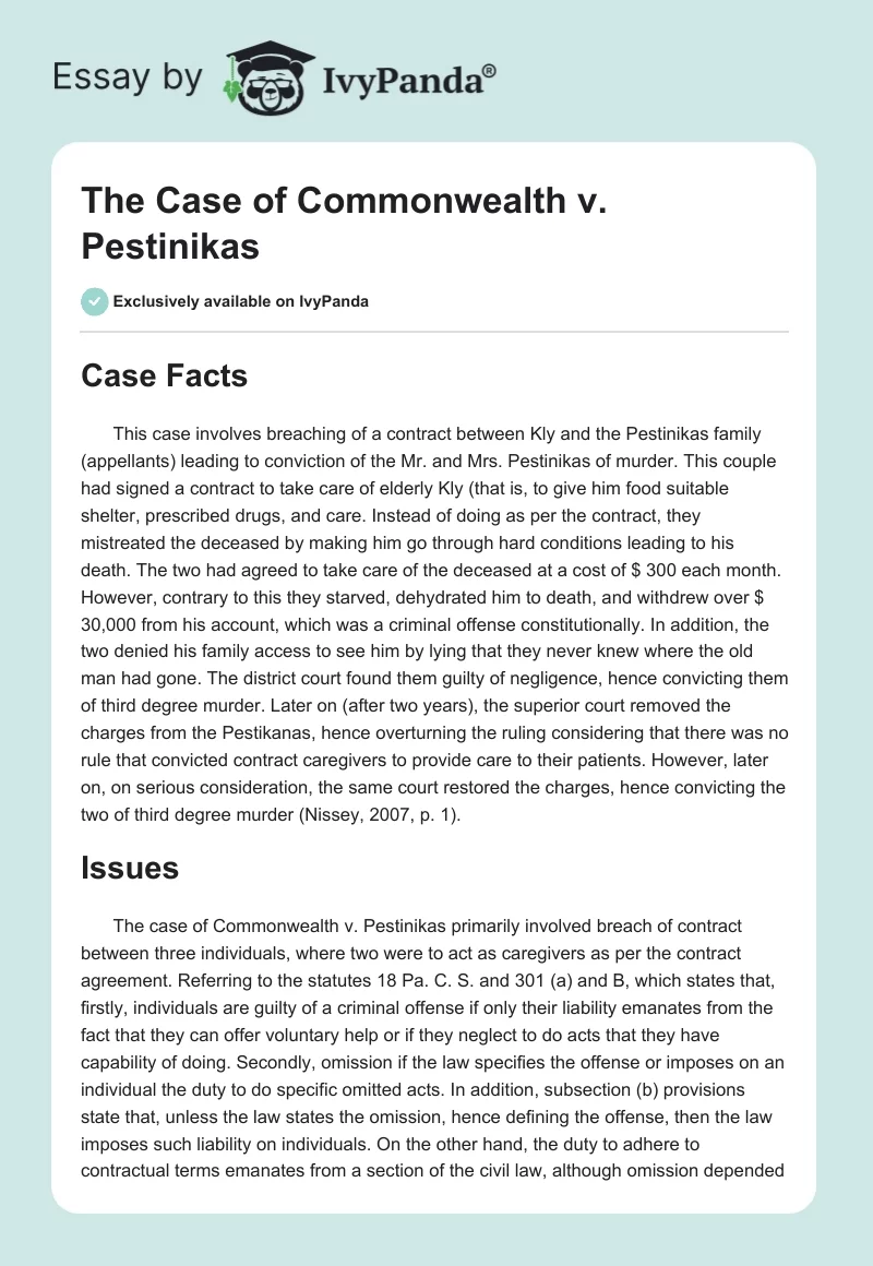 The Case of Commonwealth v. Pestinikas. Page 1