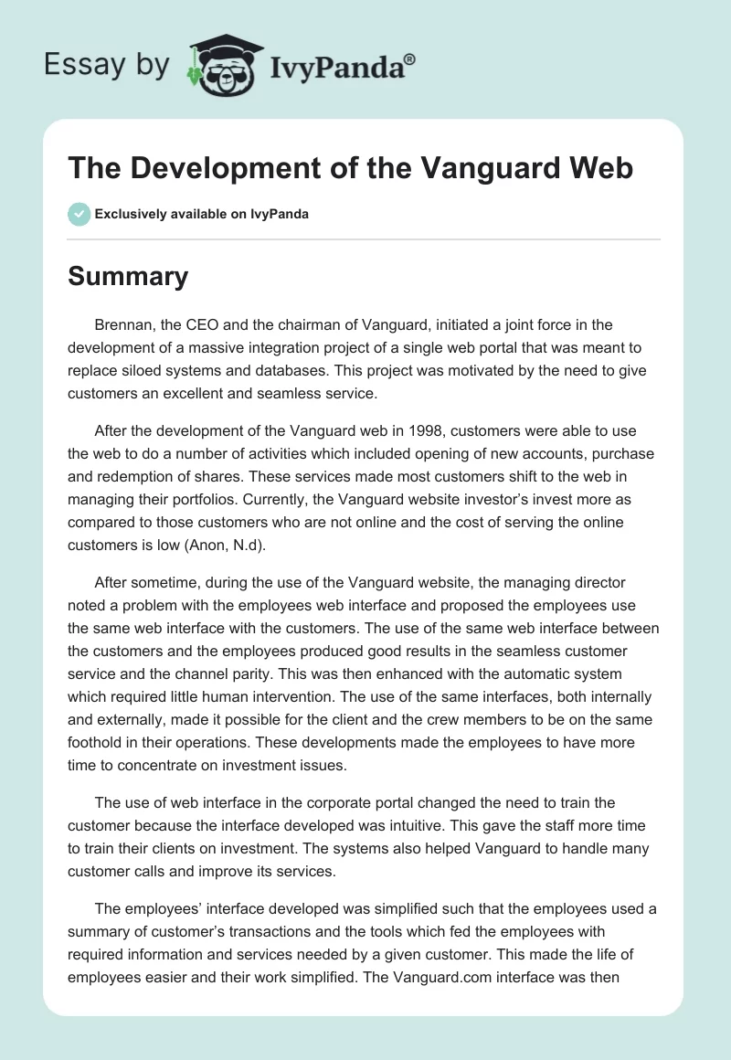 The Development of the Vanguard Web. Page 1