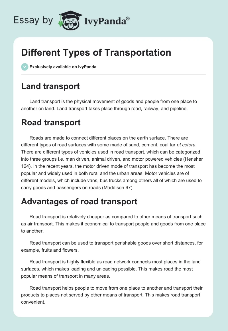Different Types of Transportation. Page 1